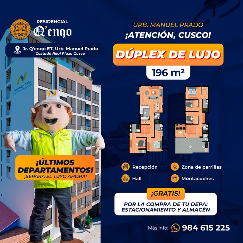 Mascota de Nuevaventura señalando los últimos departamentos